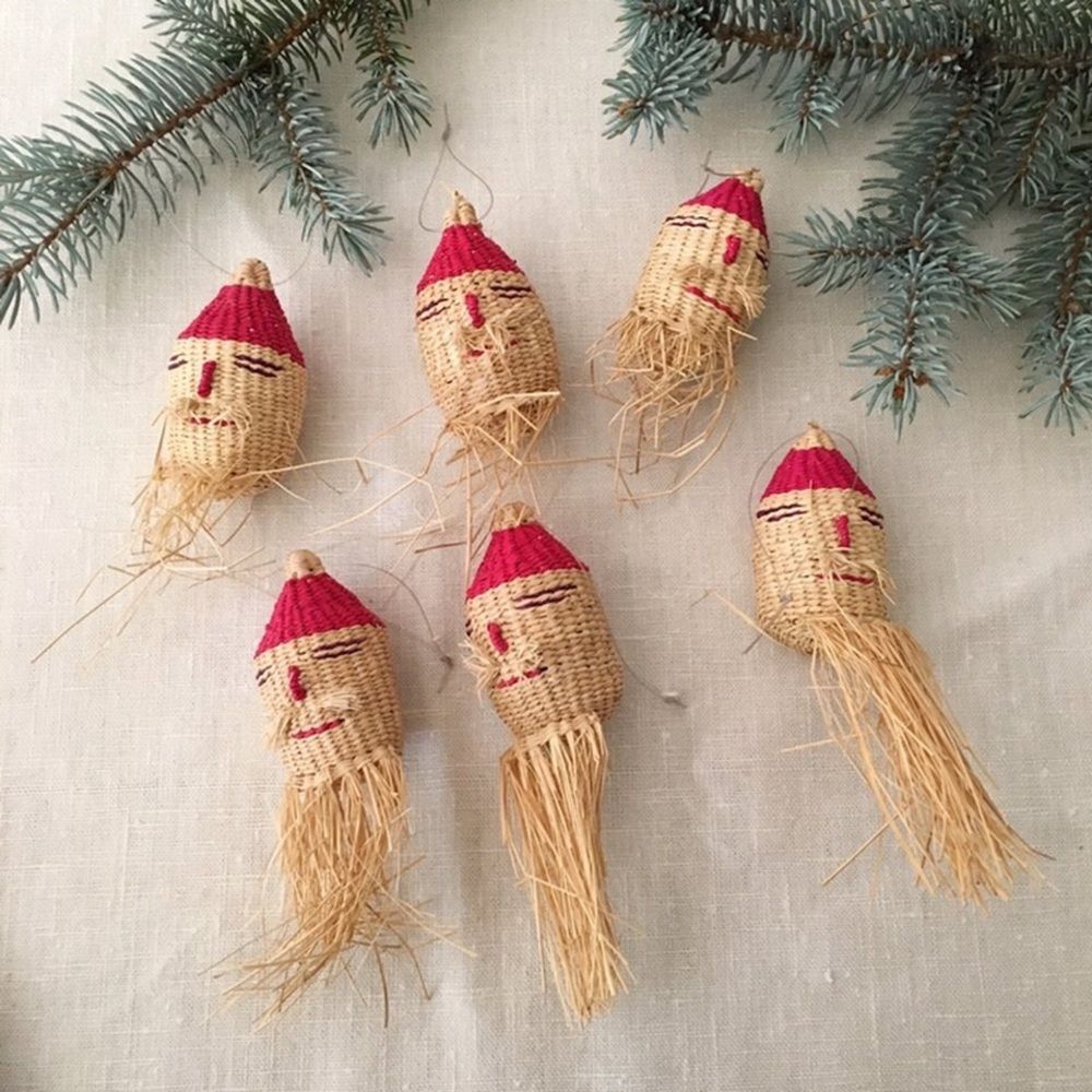 VINTAGE- Wicker Retro Funky Santa Clause Ornament